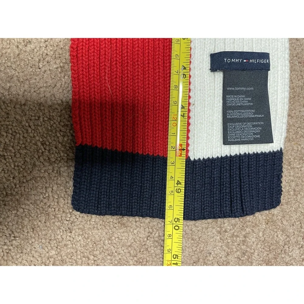 Tommy Hilfiger Flag Logo Ribbed-Knit Scarf Navy 100%‎ Cotton Preppy